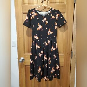 Lularoe Orange Floral Black Dress Size M